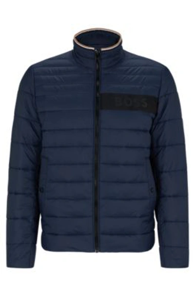 Hugo Boss Water-repellent Padded Jacket With 3d Logo Tape In Dark Blue