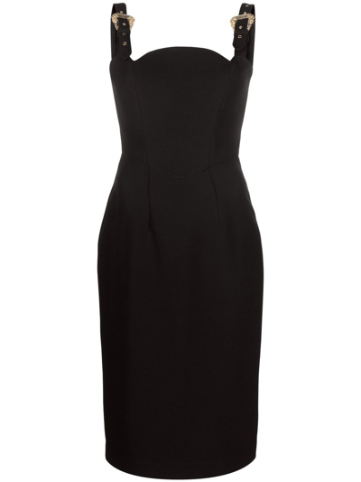 Versace Jeans Couture Black Bodycon Midi Dress In Polyester Woman