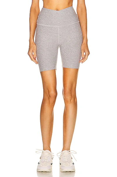 Beyond Yoga Spacedye At Your Leisure High Waisted Biker Short In Silver Mist