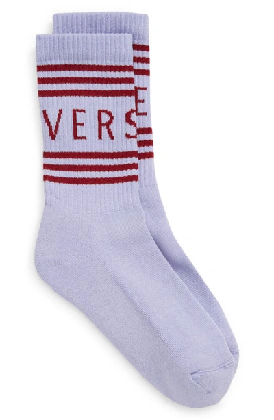 Versace First Line Stripe Crew Socks In Orchid Bordeaux