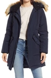 Sam Edelman Hooded Down & Feather Fill Parka With Faux Fur Trim In Navy