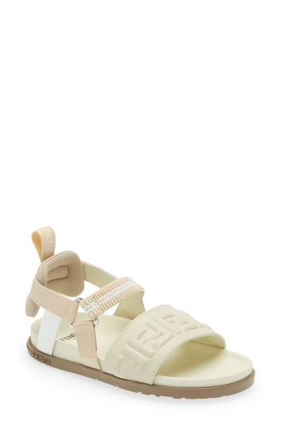 Fendi Kids' Ff Logo Embossed Sandal In Beige
