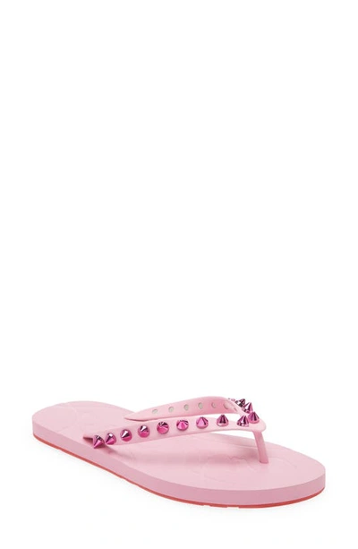 Christian Louboutin Loubi Spike Rubber Pool Sandals In Pink