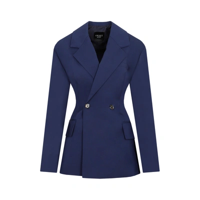 A.w.a.k.e. Self-tie Cutout High-low Blazer Jacket In Blue