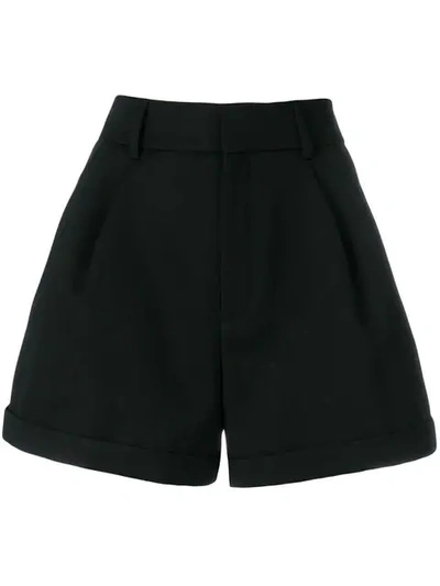 Saint Laurent Pleated Shorts In Black Pinstriped Mohair And Virgin Wool