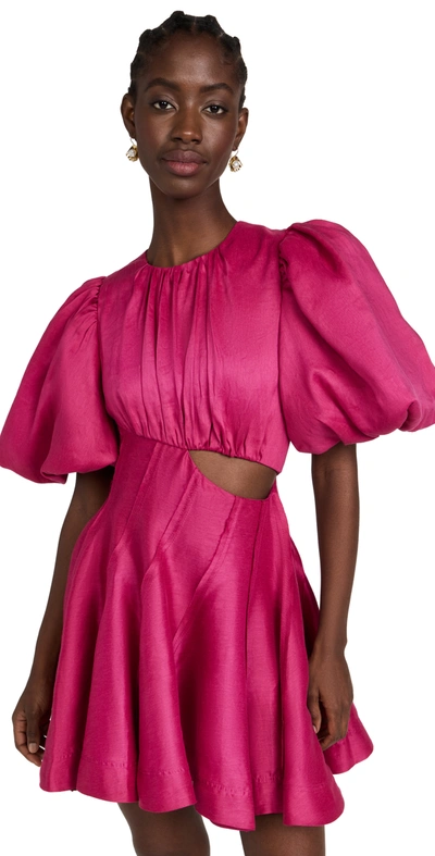 Aje Admiration Asymmetric-cutout Linen-blend Dress In Pink