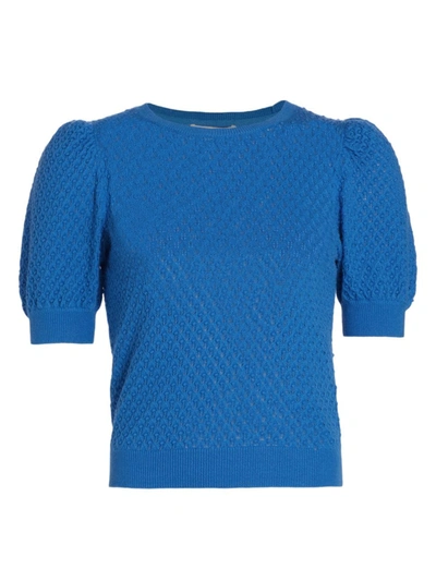 Alice And Olivia Risa Puff-sleeve Textured Sweater In Palace Blue