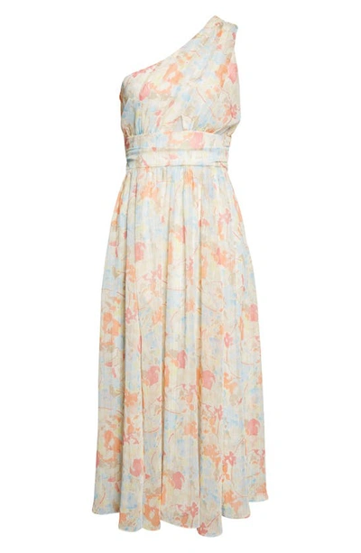 Likely Sara Floral Print One-shoulder Chiffon Dress In Ivory Grey Multi