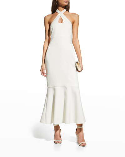Likely Addie Crossover Halter Midi Flute Dress In White