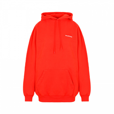 Balenciaga Logo Print Medium Fit Hoodie In Red