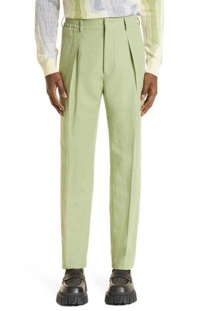 Fendi Logo-embroidered Twill Suit Trousers In Green