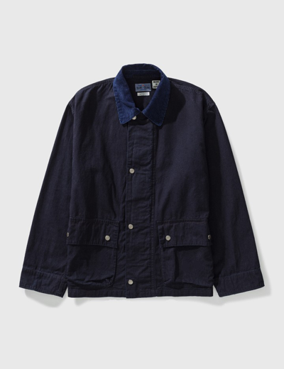 Blue Blue Japan Indigo-dyed Corduroy-trimmed Cotton Jacket In Blue