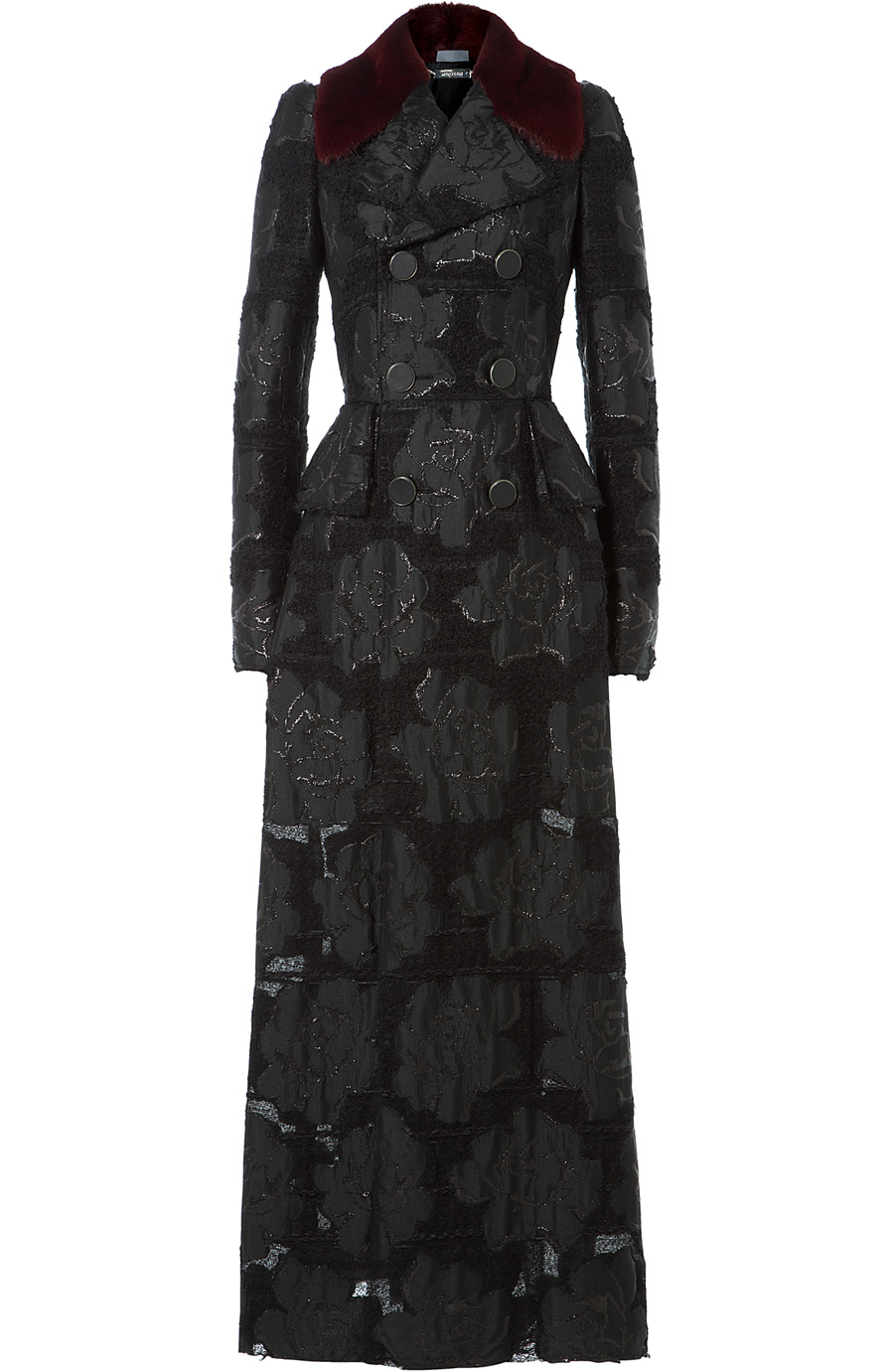 Alexander Mcqueen Embroidered Coat With Mink Fur Collar In Black | ModeSens