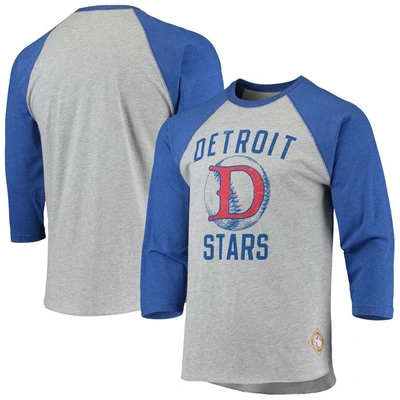 Stitches Men's  Heather Gray, Royal Detroit Stars Negro League Wordmark Raglan 3/4 Sleeve T-shirt In Heathered Gray,royal