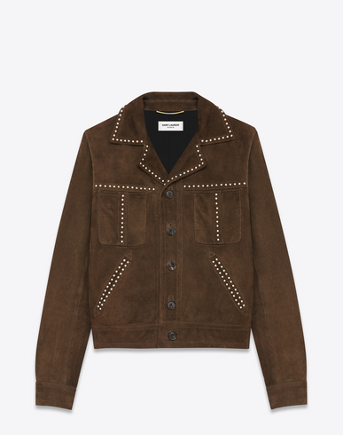 Saint Laurent Studded Suede Button-front Jacket, Brown | ModeSens