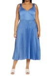 Vince V-neck Pleated Satin Slipdress In Cadet Blue