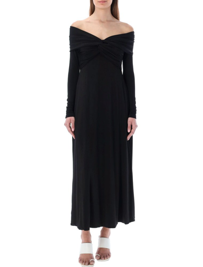 Khaite Cerna Off-shoulder Midi Dress In Black