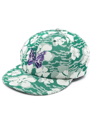 Needles Embroidered-logo Floral-print Cap In Green