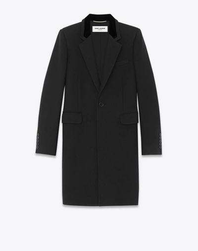 Saint Laurent Chesterfield Military Coat In Black Wool And Velvet ...