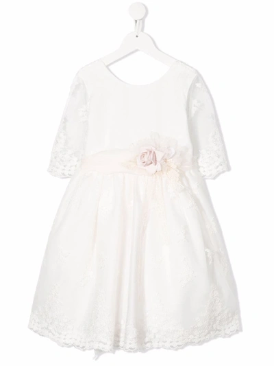 Mimilù Kids' Floral-appliqué Long-sleeve Dress In White