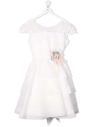 Mimilù Teen Floral-appliqué Layered Dress In White