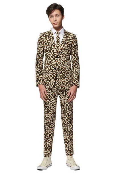 Opposuits Kids' The Jag Two-piece Suit With Tie In Leopard