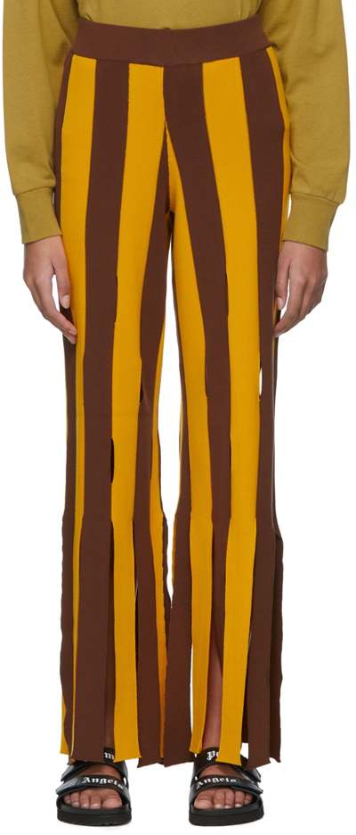 Palm Angels Yellow & Brown Viscose Lounge Pants In Yellow Brown