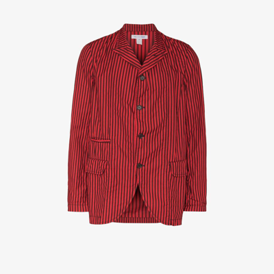 Comme Des Garçons Shirt Striped Single-breasted Cotton Blazer In Red