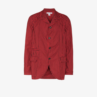 Comme Des Garçons Shirt Striped Single-breasted Cotton Blazer In Red,black