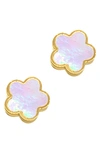 Adornia 14k Gold Plated Mother-of-pearl Clover Stud Earrings In White
