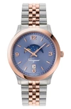 Ferragamo Men's Moonphase Two-tone Stainless Steel Watch, 40mm In Blue/rose Gold