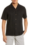 Tommy Bahama Bali Border Floral Jacquard Short Sleeve Silk Button-up Shirt In Black