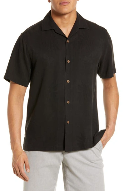 Tommy Bahama Bali Border Floral Jacquard Short Sleeve Silk Button-up Shirt In Black