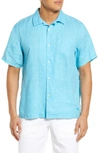 Tommy Bahama Sea Glass Short Sleeve Button-up Linen Camp Shirt In River Blue