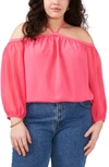 1.state Off The Shoulder Sheer Chiffon Blouse In Berry Pink