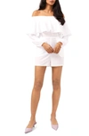 1.state Off-the-shoulder Long Sleeve Romper In Ultra White