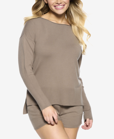 Felina Voyage Textured Sweater Knit Lounge Top In Driftwood
