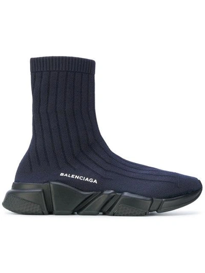 Balenciaga Speed Sock Stretch-knit Sneakers In Blue