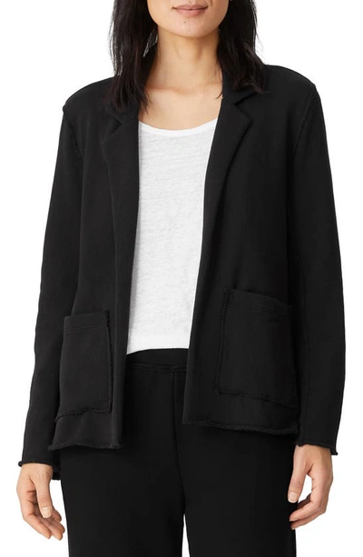 Eileen Fisher Organic Cotton Raw Hem Blazer In Black