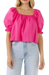 English Factory Puff Sleeve Cotton Top In Fuchsia