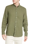 Nordstrom Trim Fit Solid Linen Button-down Shirt In Green Sorrel