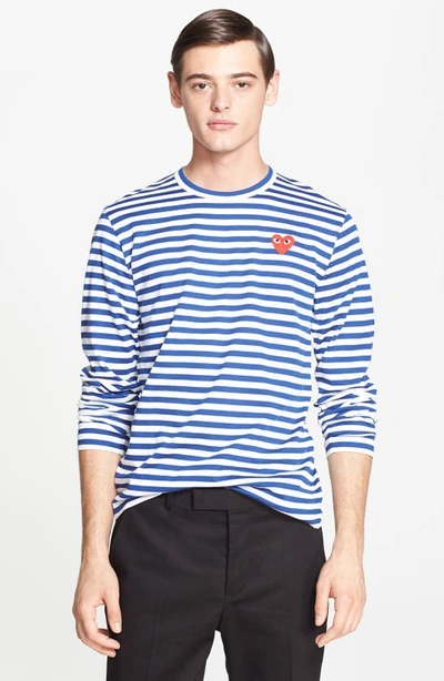 Comme Des Garçons Play Stripe Long Sleeve T-shirt In Navy/ White