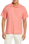 Tommy Bahama Sea Glass Short Sleeve Button-up Linen Camp Shirt In Lt Havana
