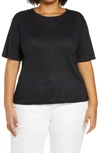 Vince Relaxed Linen Crewneck T-shirt In Black