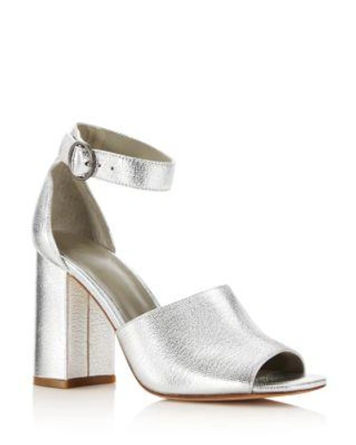 Joie Women's Lahoma Leather High Block Heel Sandals In Metallic Silver