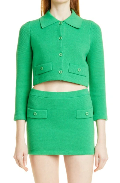 Alice And Olivia Ila Collar Cotton Blend Sweater In Garden Green