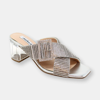 Charles David Cayden Shimmery Buckle Crisscross Sandals In Silver