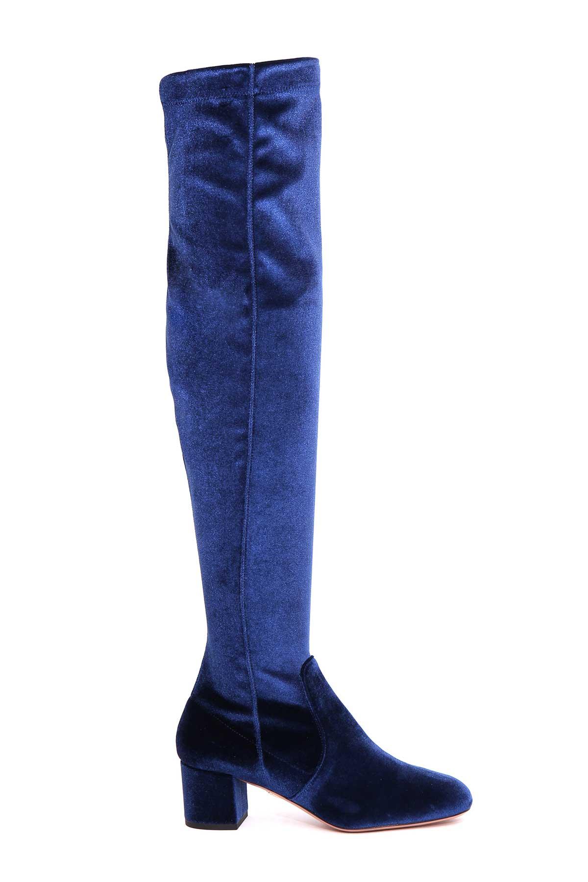 aquazzura blue velvet boots