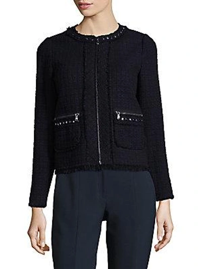 Rebecca Taylor Studded Tweed Jacket In Navy Black