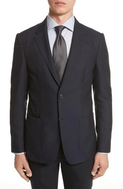 Z Zegna Classic Fit Stripe Cotton Blend Sport Coat In Navy Check